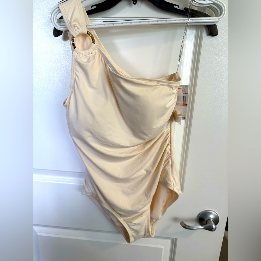 Michael Kors Cream One-Shoulder Swim One Piece